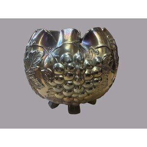 Vtg 4” Dugan Amethyst Iridescent Footed Carnival Glass Grape Delight Rose Bowl